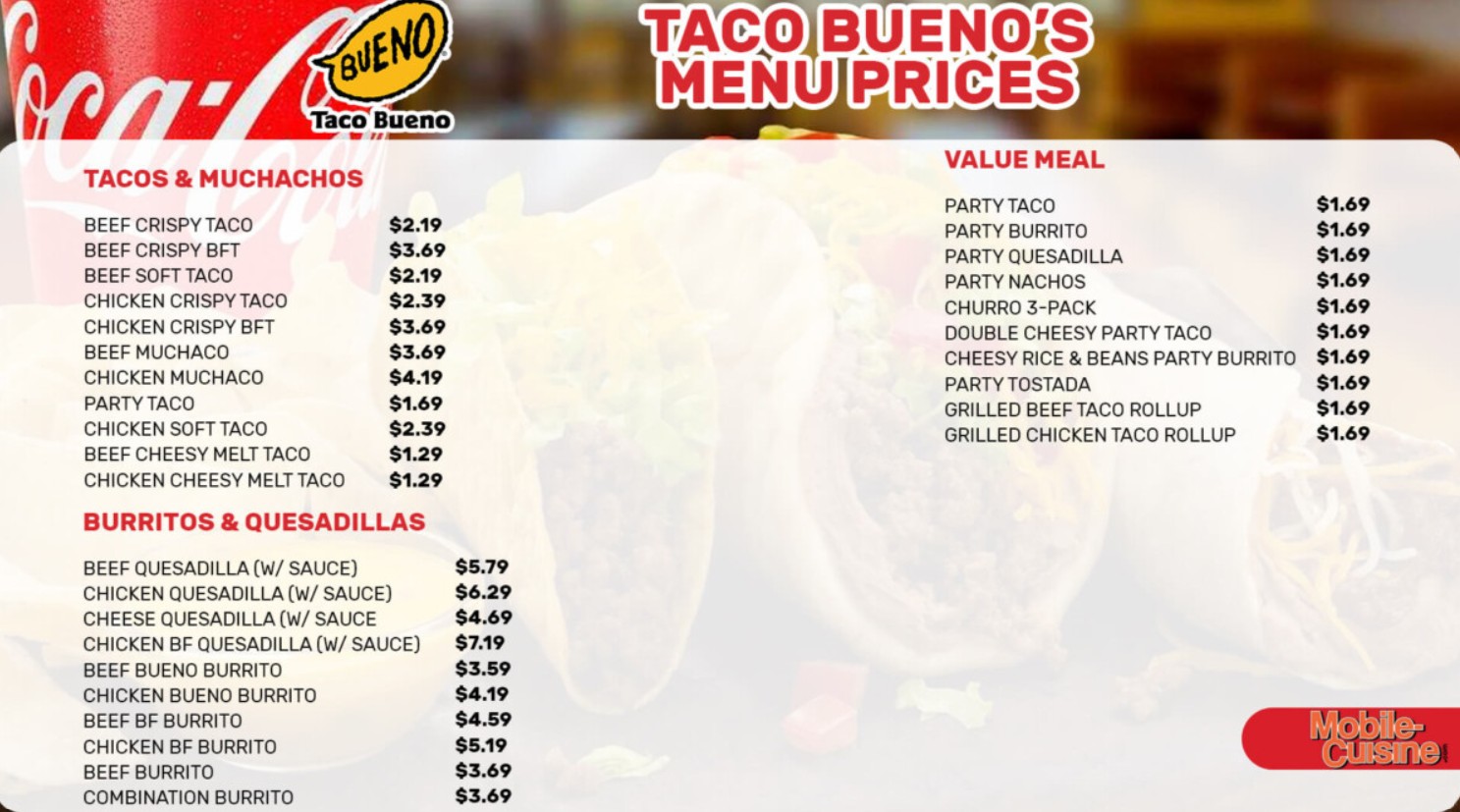 Taco Bueno Menu | Authentic Mexican Fast Food | Build Your Own Tacos ...